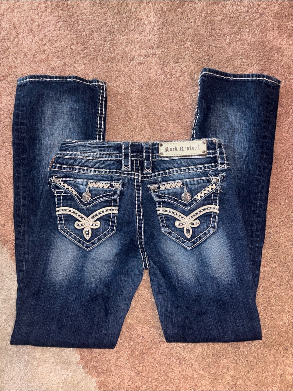 Rock Revival Women's Dark Blue Embellished Back Pocket Bootcut Jeans